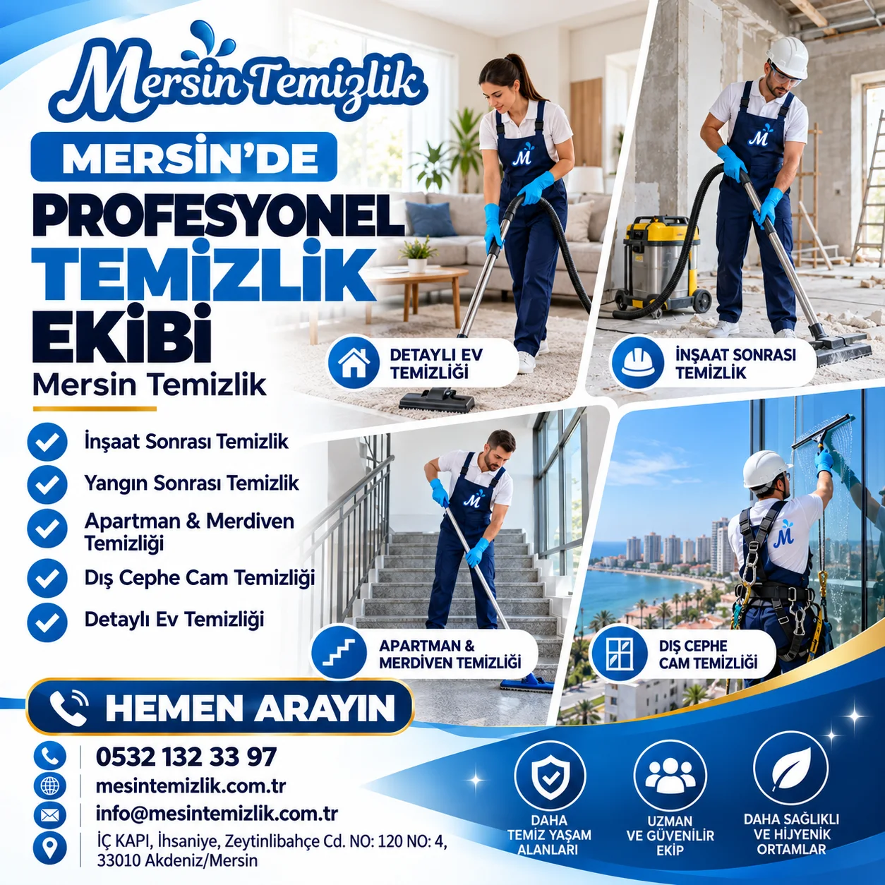 Mersin’de ev, apartman ve dış cephe temizlik hizmetleri sunan Mersin Temizlik ekibi