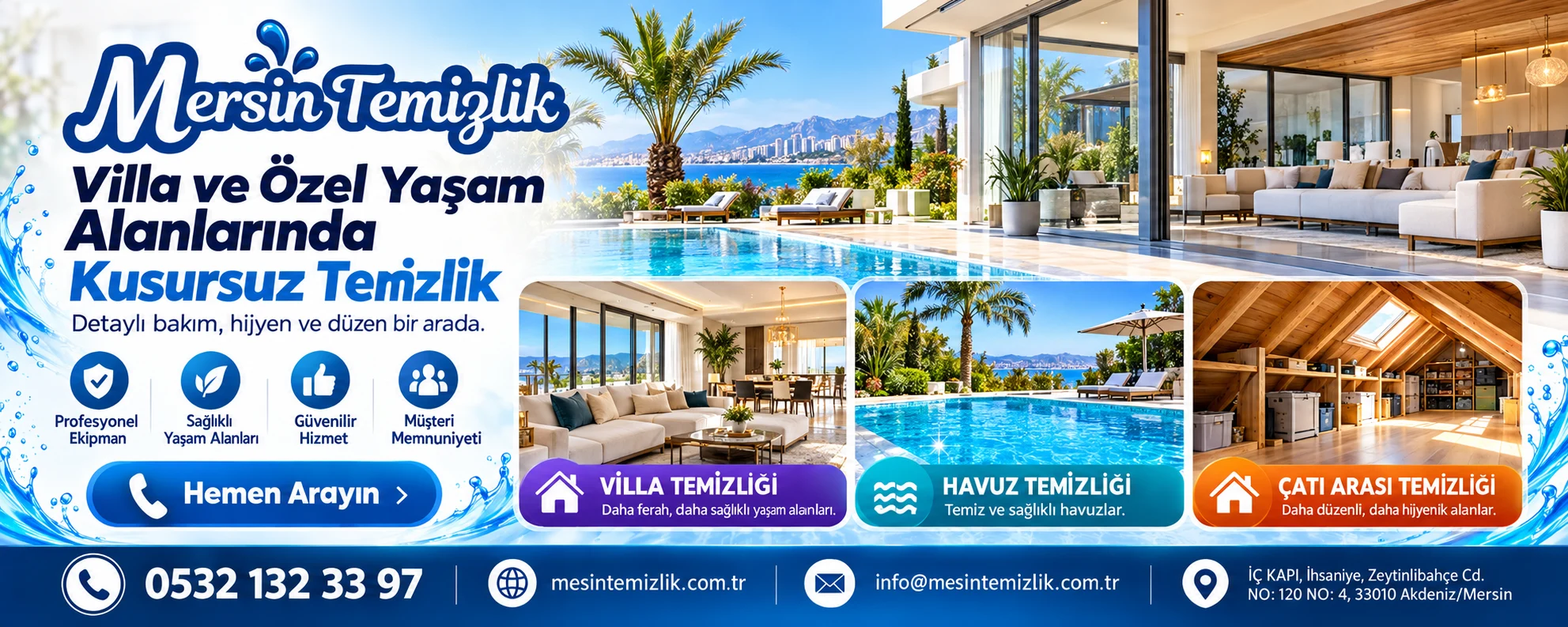 Mersin’de villa, havuz ve çatı arası temizliği